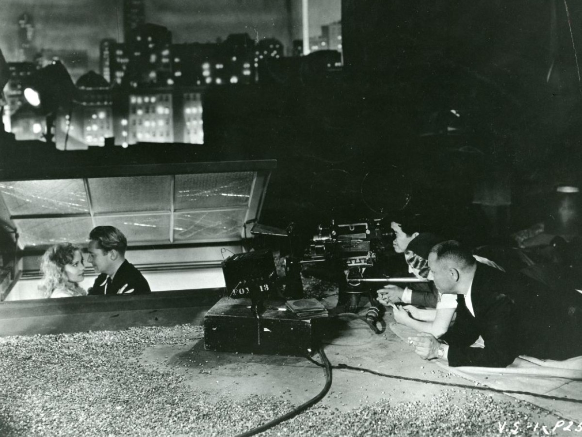 Erich von Stroheim on the set of "Walking Down Broadway"