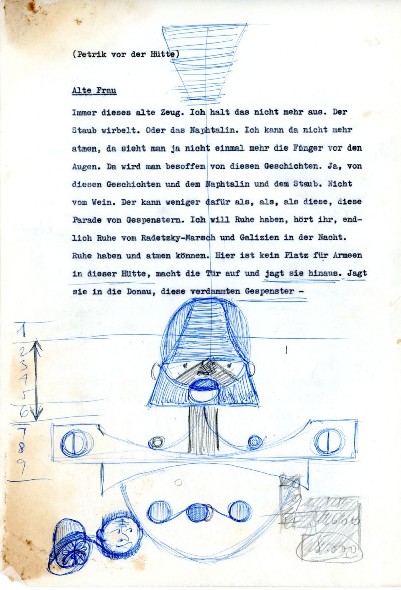 Drehbuchseite aus "Moos auf den Steinen", 1968 (Nachlass Georg Lhotsky)